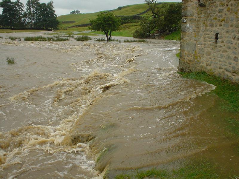 0408125.jpg - "Flood" - by John Sellers Beck in spate 2004 Scalehaw Barn